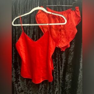 Vintage Cherry Red Satin Lingerie Set